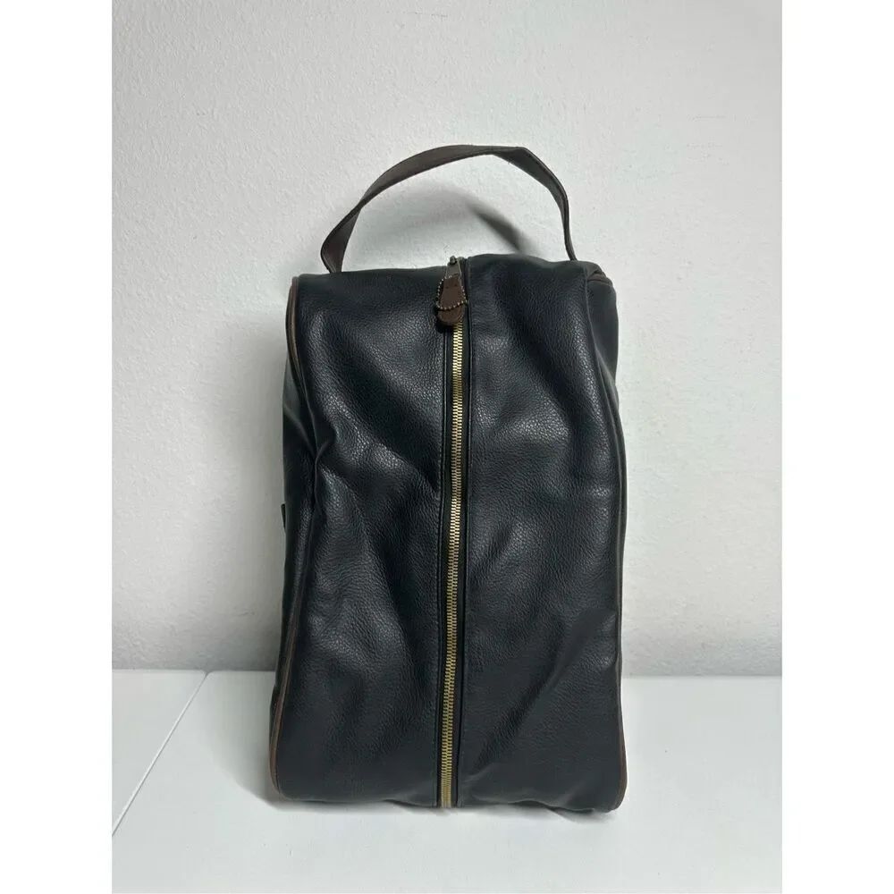 Vintage Rare Men’s Faux Leather Shoes Bag Faux Fur Lined Straps Pocket